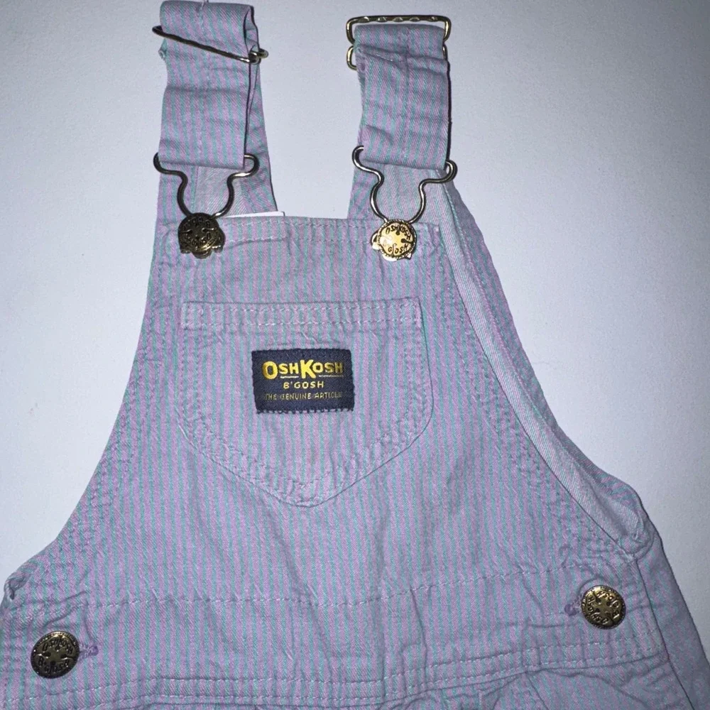 OshKosh B'gosh Overalls Vestbak 4T Purple Green Hickory Stripe USA 1990s Vintage